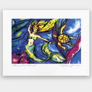 Original print of watercolor painting by Kathy Morton Stanion - Mermaid & Friend